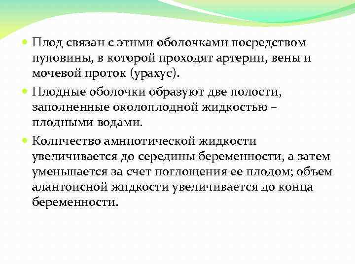  Плод связан с этими оболочками посредством пуповины, в которой проходят артерии, вены и