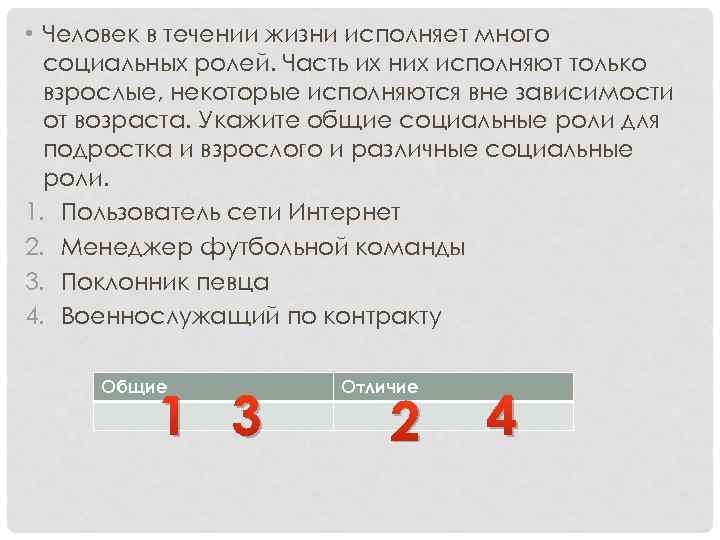  • Человек в течении жизни исполняет много социальных ролей. Часть их них исполняют