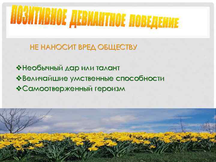 НЕ НАНОСИТ ВРЕД ОБЩЕСТВУ v. Необычный дар или талант v. Величайшие умственные способности v.