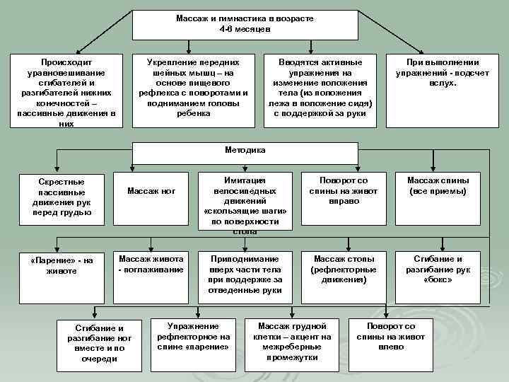 Массаж и гимнастика в возрасте 4 -6 месяцев Происходит уравновешивание сгибателей и разгибателей нижних