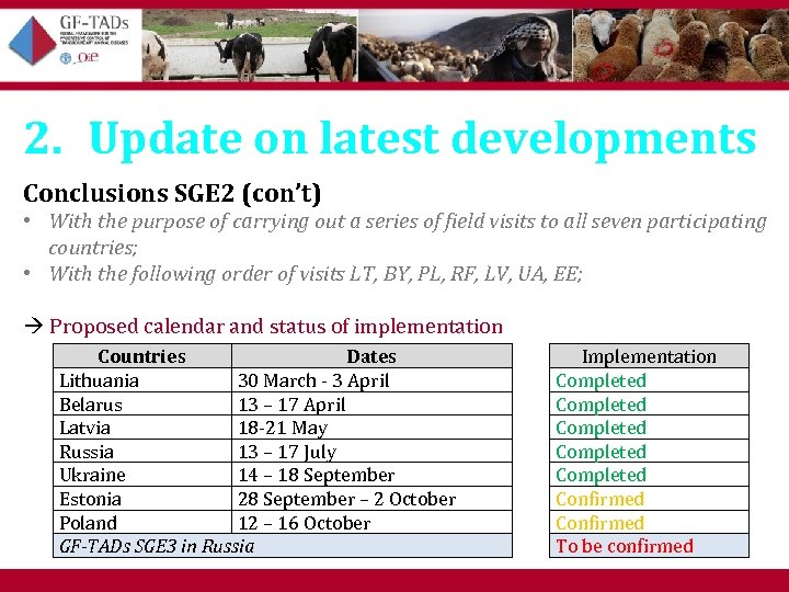 2. Update on latest developments Conclusions SGE 2 (con’t) • With the purpose of