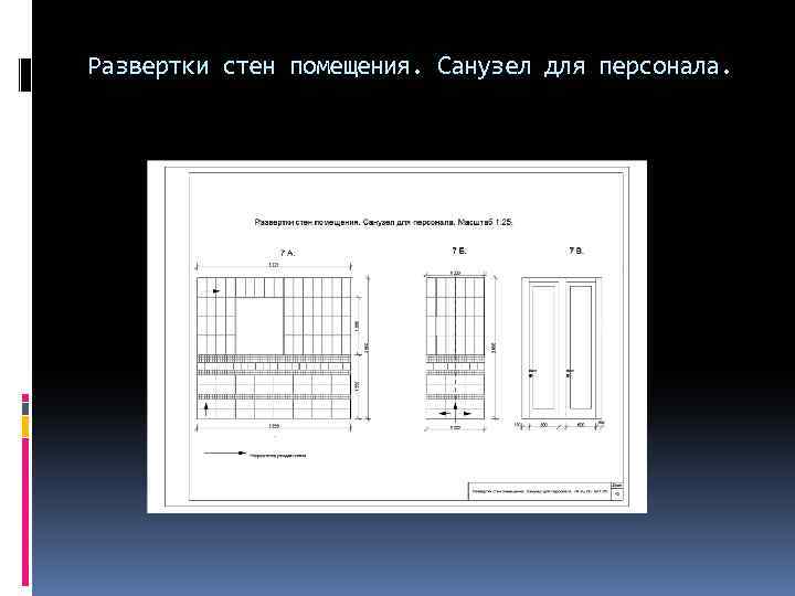 Развертки стен помещения. Санузел для персонала. 