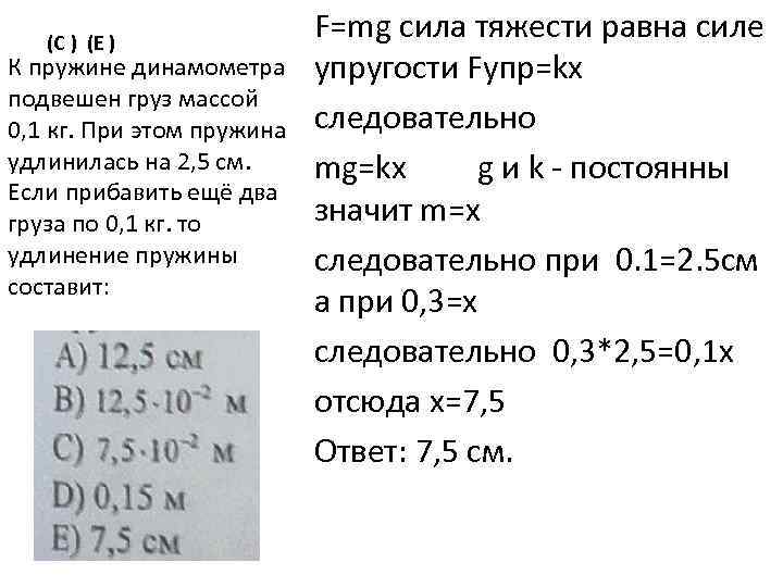 К пружине динамометра подвешен груз массой