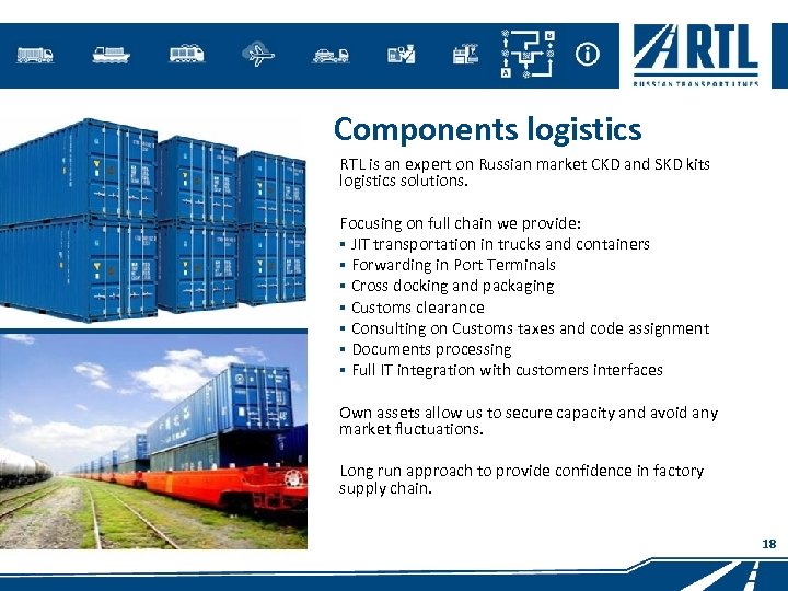 Components logistics RTL is an expert on Russian market CKD and SKD kits logistics