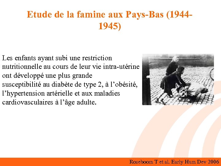 Etude de la famine aux Pays-Bas (19441945) Les enfants ayant subi une restriction nutritionnelle