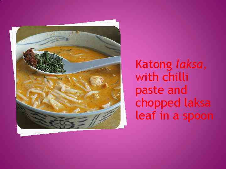 Katong laksa, with chilli paste and chopped laksa leaf in a spoon 