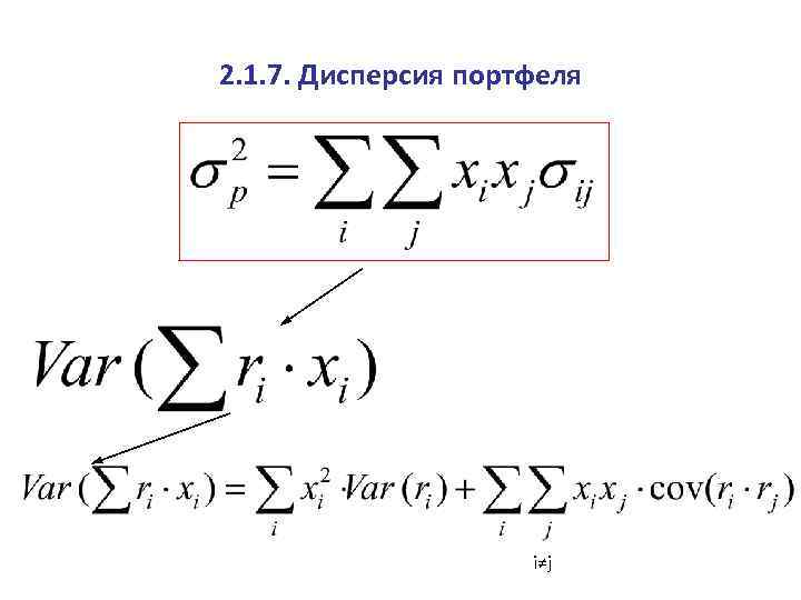 2. 1. 7. Дисперсия портфеля i≠j 