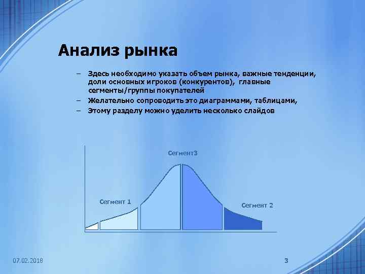 Анализ рынка – – – Здесь необходимо указать объем рынка, важные тенденции, доли основных