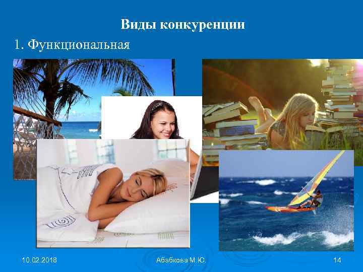 Виды конкуренции 1. Функциональная 10. 02. 2018 Абабкова М. Ю. 14 