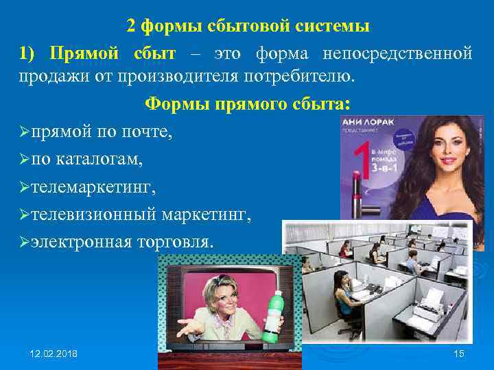 2 формы сбытовой системы 1) Прямой сбыт – это форма непосредственной продажи от производителя