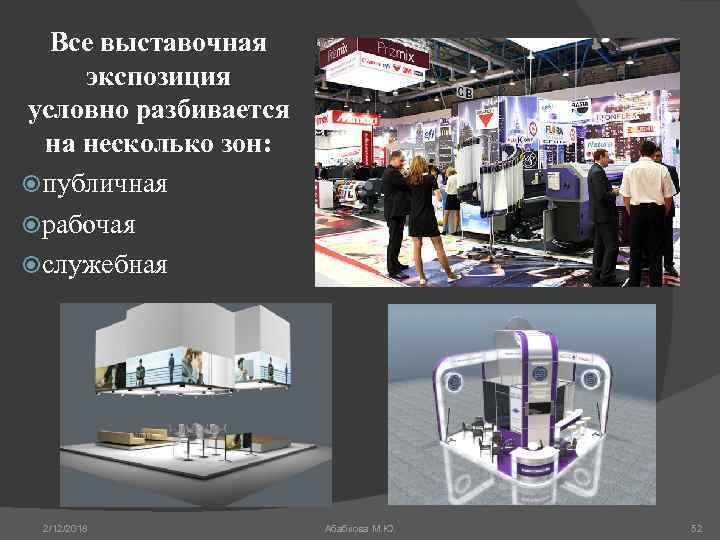 Все выставочная экспозиция условно разбивается на несколько зон: публичная рабочая служебная 2/12/2018 Абабкова М.