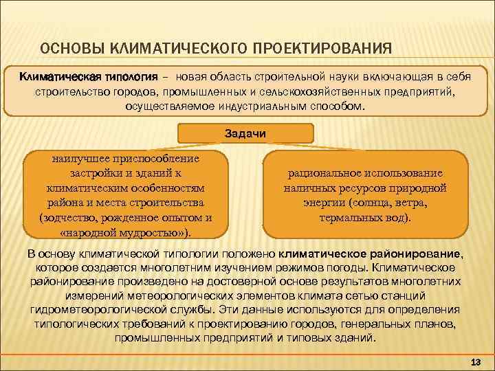 ОСНОВЫ КЛИМАТИЧЕСКОГО ПРОЕКТИРОВАНИЯ Климатическая типология – новая область строительной науки включающая в себя строительство