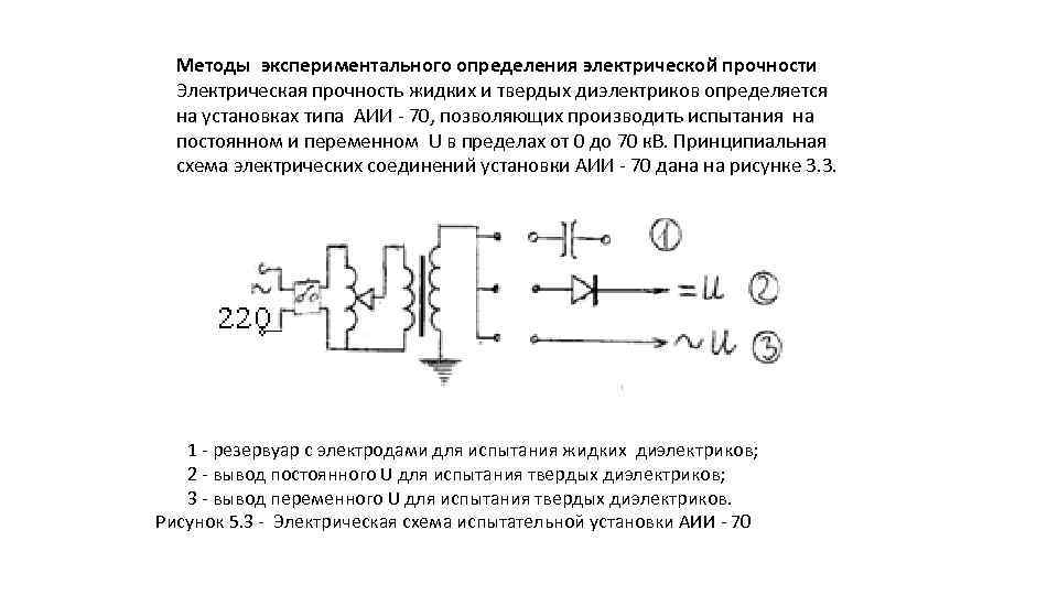 Методы экспериментального определения электрической прочности Электрическая прочность жидких и твердых диэлектриков определяется на установках