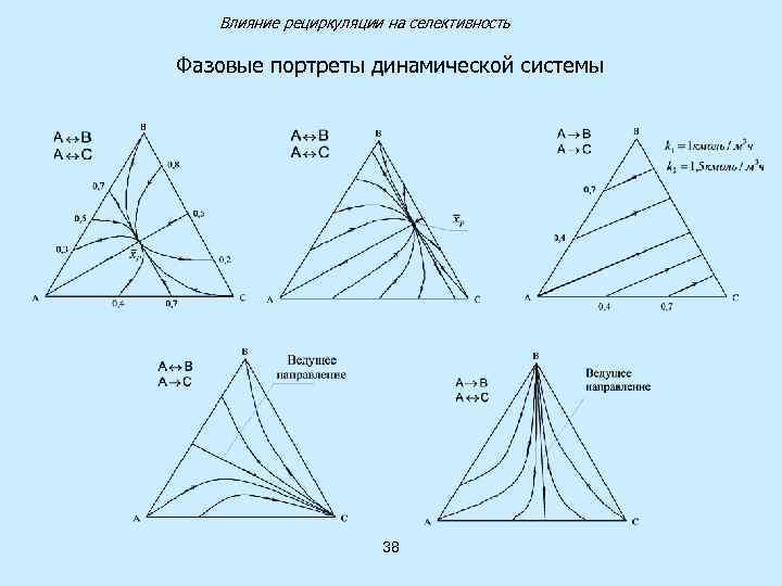 Влияние рециркуляции на селективность Фазовые портреты динамической системы 38 