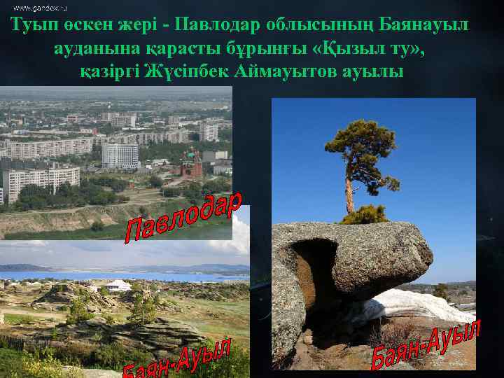 Туып өскен жері - Павлодар облысының Баянауыл ауданына қарасты бұрынғы «Қызыл ту» , қазіргі