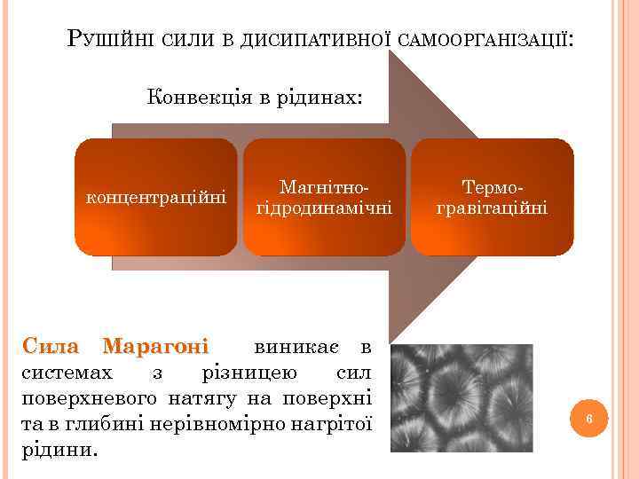 РУШІЙНІ СИЛИ В ДИСИПАТИВНОЇ САМООРГАНІЗАЦІЇ: Конвекція в рідинах: концентраційні Магнітногідродинамічні Сила Марагоні виникає в
