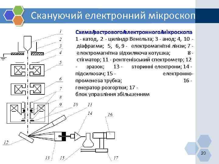 Скануючий електронний мікроскоп 1 - катод, 2 - циліндр Венельта; 3 - анод; 4,