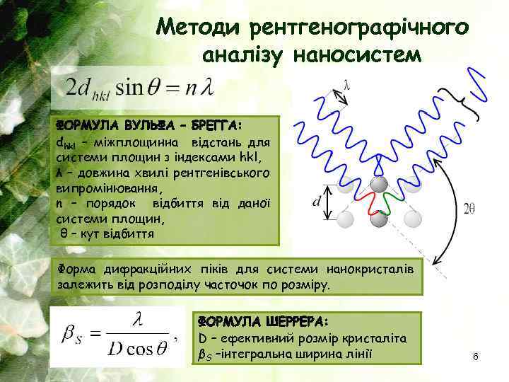 Методи рентгенографічного аналізу наносистем dhkl – міжплощинна відстань для системи площин з індексами hkl,