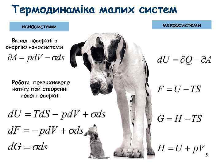 Термодинаміка малих систем наносистеми макросистеми Вклад поверхні в енергію наносистеми Робота поверхневого натягу при