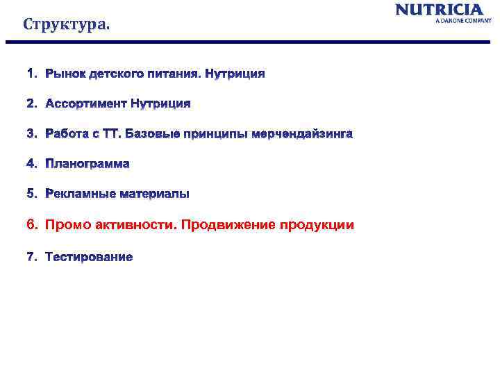 Структура. 6. Промо активности. Продвижение продукции 