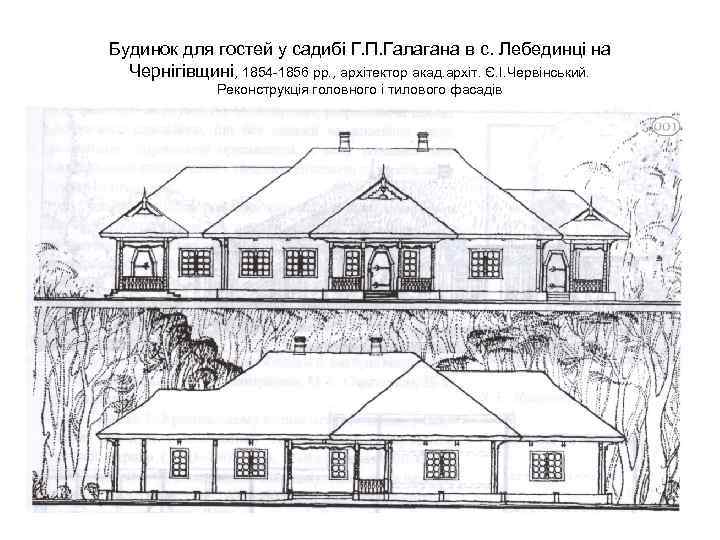 Будинок для гостей у садибі Г. П. Галагана в с. Лебединці на Чернігівщині, 1854