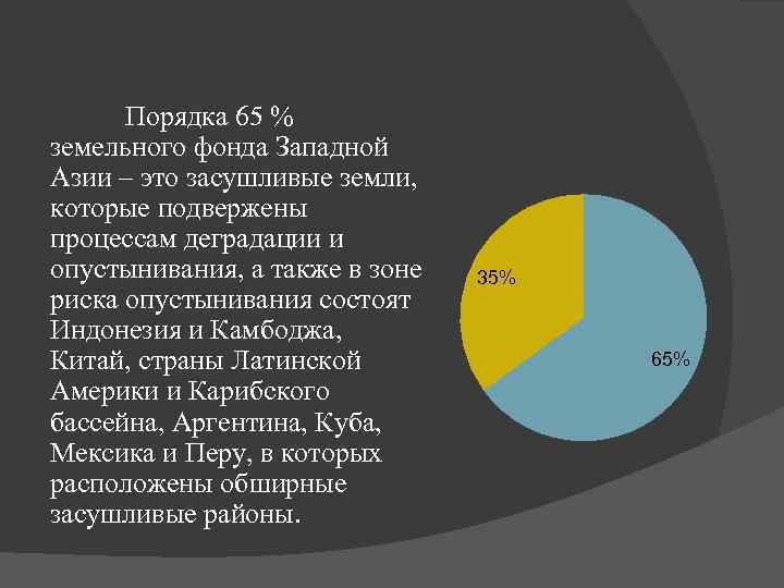 Порядка 65 % земельного фонда Западной Азии – это засушливые земли, которые подвержены процессам