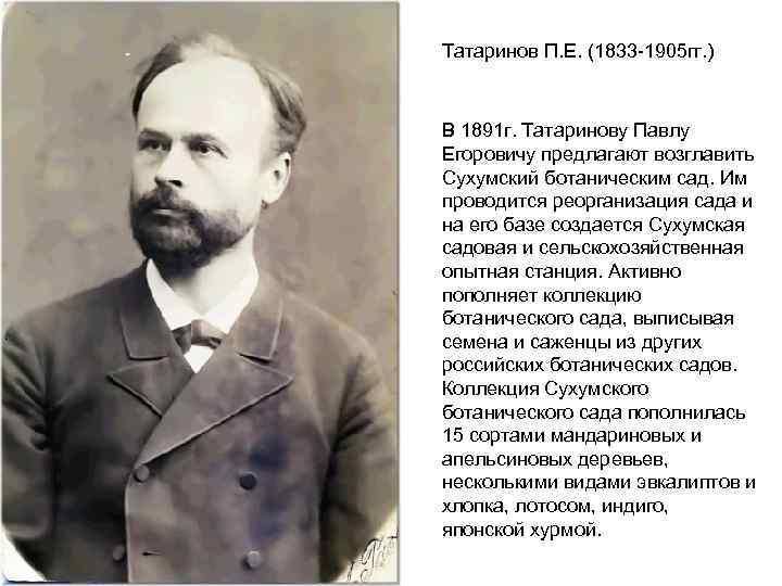 Татаринов П. Е. (1833 -1905 гг. ) В 1891 г. Татаринову Павлу Егоровичу предлагают