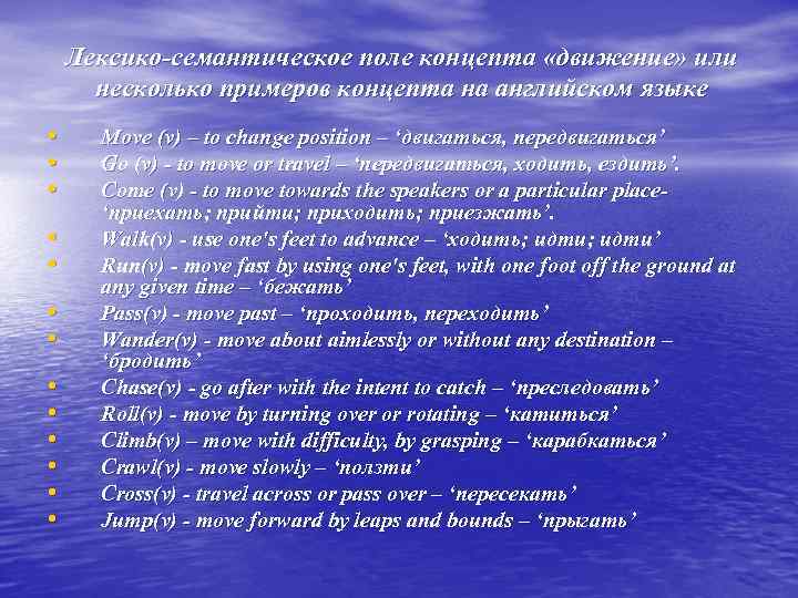 Лексико-семантическое поле концепта «движение» или несколько примеров концепта на английском языке • • •