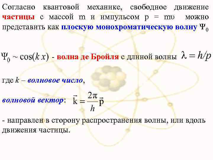 Согласно квантовой механике, свободное движение частицы с массой m и импульсом p = mυ