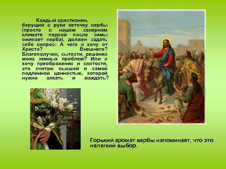 Каждый христианин, берущий в руки веточку вербы (просто в нашем северном климате первой после