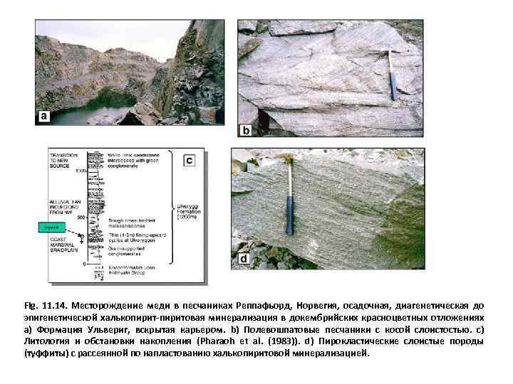 Fig. 11. 14. Месторождение меди в песчаниках Реппафьорд, Норвегия, осадочная, диагенетическая до эпигенетической халькопирит-пиритовая