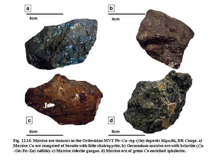 Fig. 12. 16. Massive ore textures in the Ordovician MVT Pb–Cu–Ag–(Ge) deposits Kipushi, DR