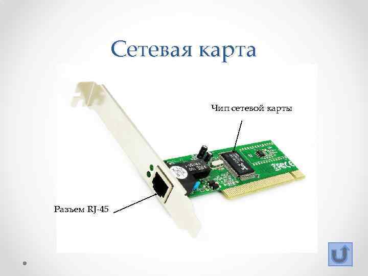 Сетевая карта Чип сетевой карты Разъем RJ-45 