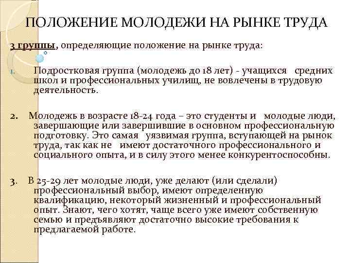 Молодежный рынок труда презентация