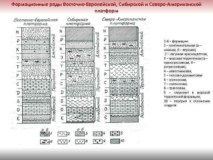 Формационные ряды Восточно Европейской, Сибирской и Северо Американской платформ 1 8 – формации: 1