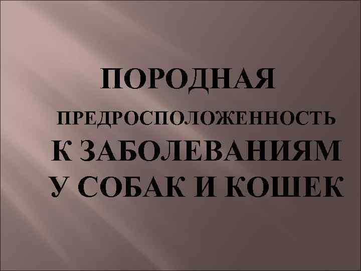 ПОРОДНАЯ ПРЕДРОСПОЛОЖЕННОСТЬ К ЗАБОЛЕВАНИЯМ У СОБАК И КОШЕК 