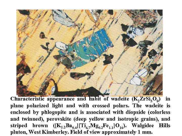 Characteristic appearance and habit of wadeite (K 2 Zr. Si 3 O 9) in