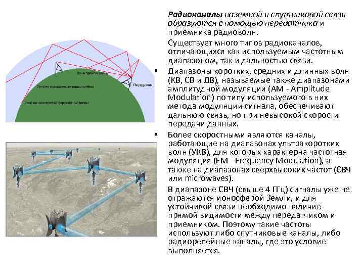  • • • Радиоканалы наземной и спутниковой связи образуются с помощью передатчика и