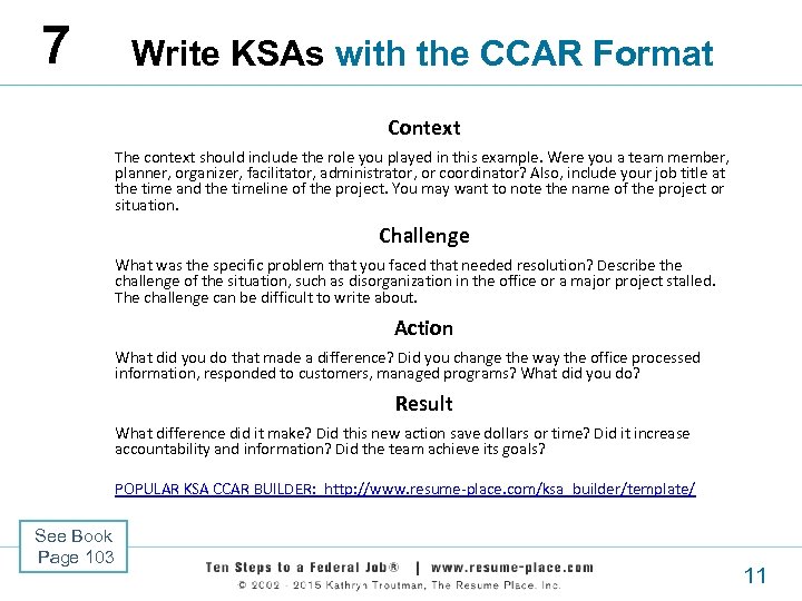 7 Write KSAs with the CCAR Format Context The context should include the role