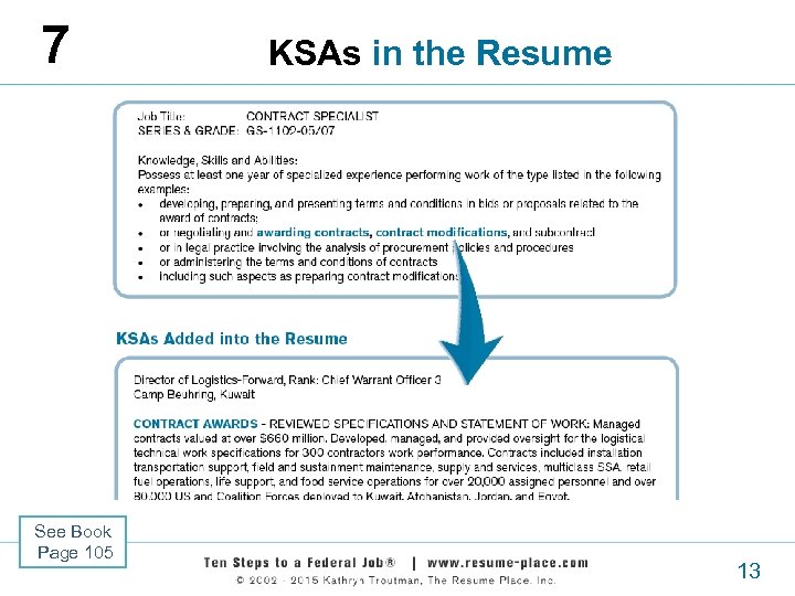 7 See Book Page 105 13 KSAs in the Resume 13 