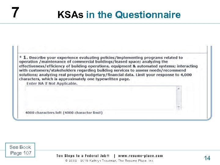 7 See Book Page 107 14 KSAs in the Questionnaire 14 