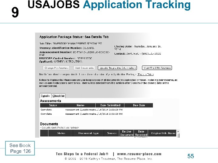 9 USAJOBS Application Tracking See Book Page 126 55 