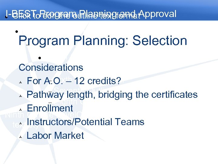 I-BEST Program Planningformat. Approval Click to edit the outline text and Second Outline Level