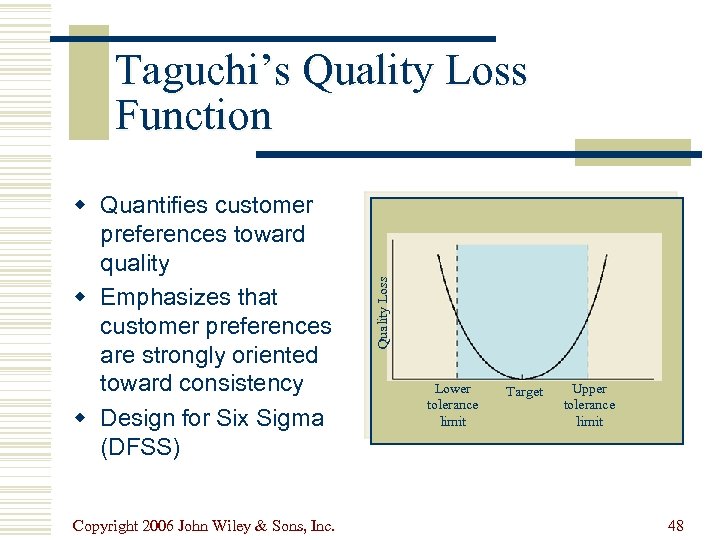 w Quantifies customer preferences toward quality w Emphasizes that customer preferences are strongly oriented