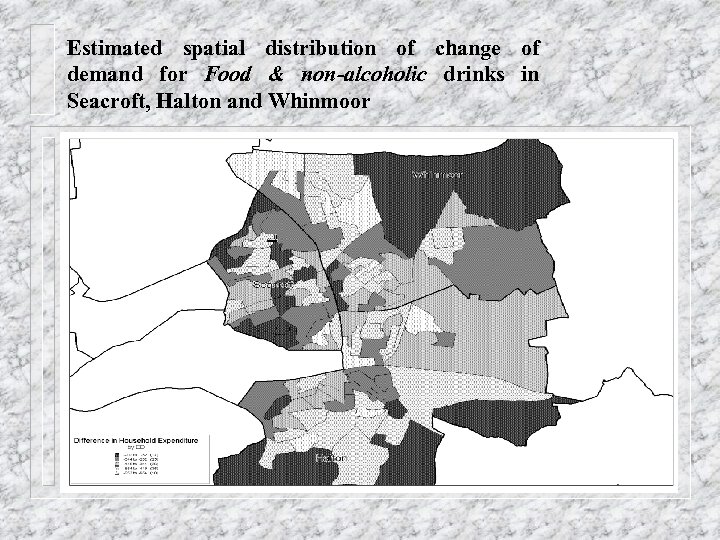 Estimated spatial distribution of change of demand for Food & non-alcoholic drinks in Seacroft,