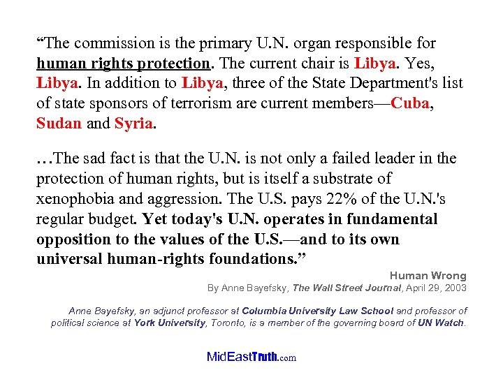 “The commission is the primary U. N. organ responsible for human rights protection. The