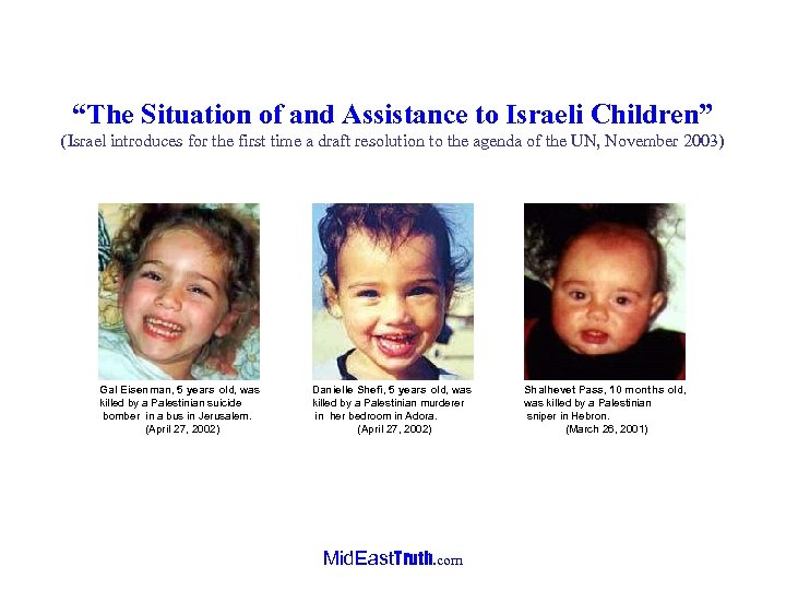 “The Situation of and Assistance to Israeli Children” (Israel introduces for the first time