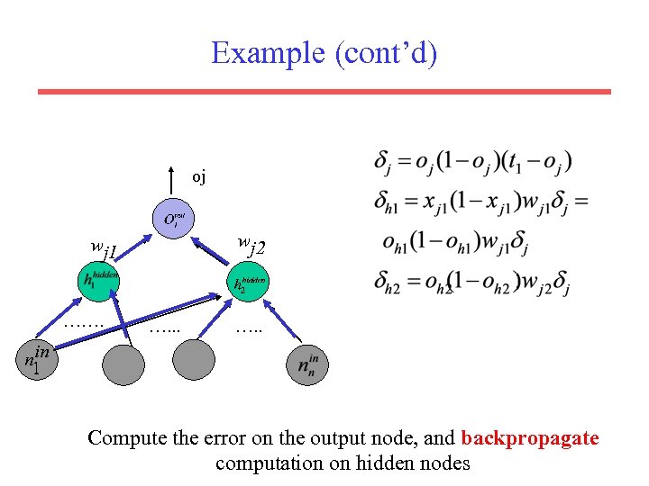 Example (cont’d) oj wj 2 wj 1 ……. …. . Compute the error on