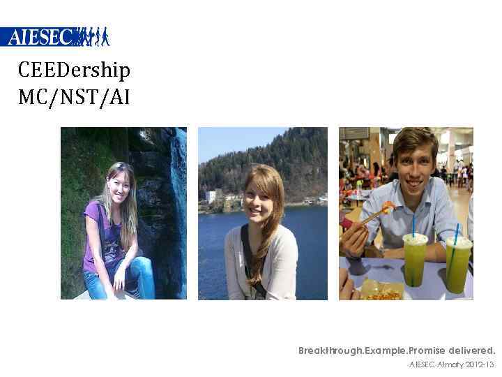 CEEDership MC/NST/AI Breakthrough. Example. Promise delivered. AIESEC Almaty 2012 -13 