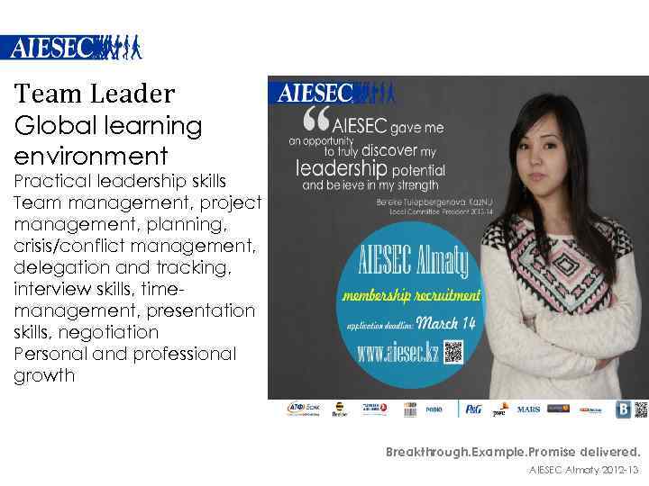 Team Leader Global learning environment Practical leadership skills Team management, project management, planning, crisis/conflict